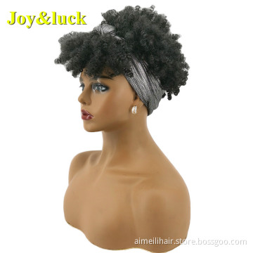 Wholesale African Ladies Hairband Grey Head Band Afro Kinky Curly Short Wig Headband Wigs for Black Women Synthetic Hair Wigs